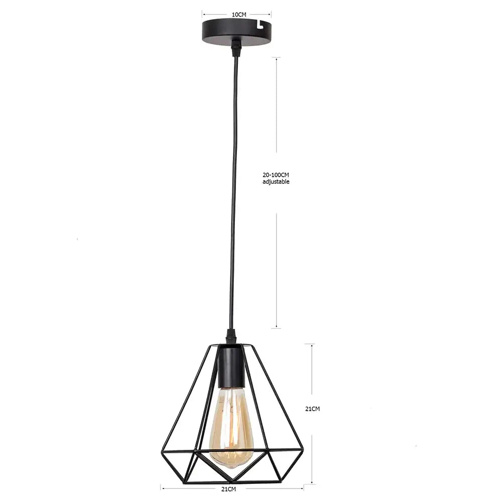Decorbites black iron pendant lights featuring a black geometric metal cage with vintage edison bulb for versatile use