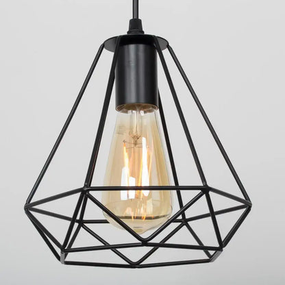 Decorbites black iron pendant lights featuring a black geometric wire design with exposed edison bulb for versatile use