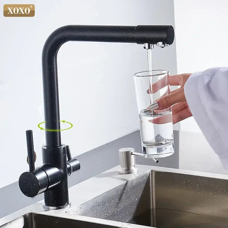 Decorbites black kitchen faucet mixer tap with black speckled finish and dual handles for hot and cold water control