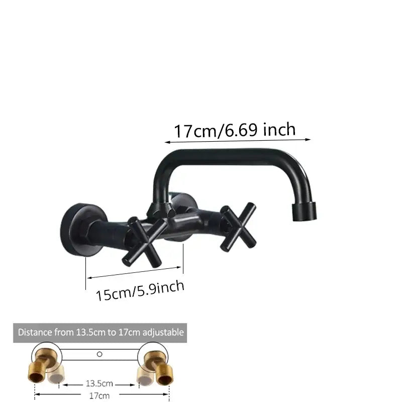 Decorbites black kitchen faucet mixer tap with black matte finish wall-mounted swivel spout and cross handles