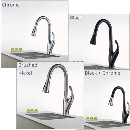 Decorbites black kitchen faucet pull out mixer with single handle and stream spray available in chrome black and brushed nickel