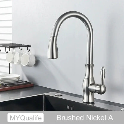 Decorbites black kitchen faucet with brushed nickel finish single handle hot and cold mixer 360 rotation kitchen faucet