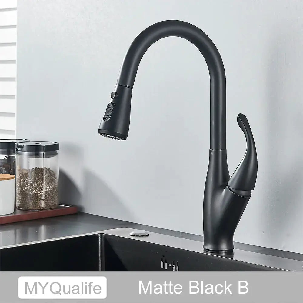Matte black kitchen faucet decorbites black kitchen with sleek curved spout pull-down spray head and 360 rotation handle