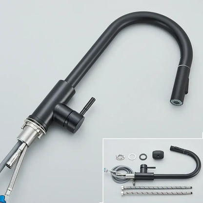 Decorbites black kitchen faucet with single handle pull out mixer and black matte finish curved spout design