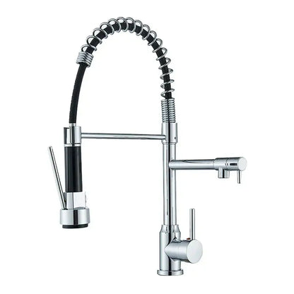 DecorBites black kitchen faucet with chrome finish flexible black spring hose and dual spray heads mixer tap