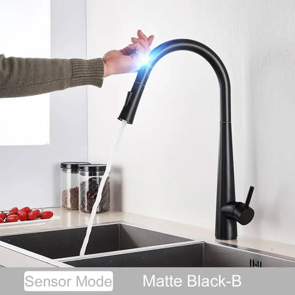 DecorBites matte black touch sensor mixer faucet with sleek modern design and integrated led light sensor mixer tap