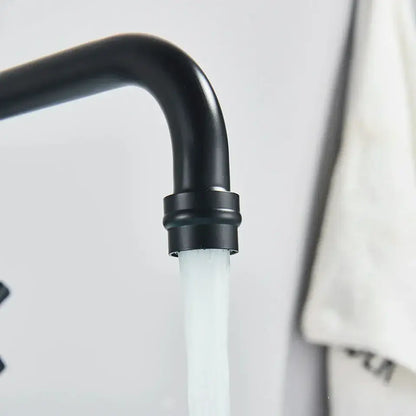 DecorBites black kitchen faucet with matte finish wall mounted swivel mixer tap and sleek curved spout for bath sink