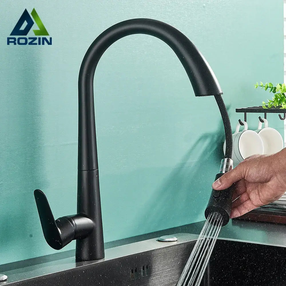 DecorBites black kitchen faucet with black matte finish and pull out sprayer for modern kitchen use
