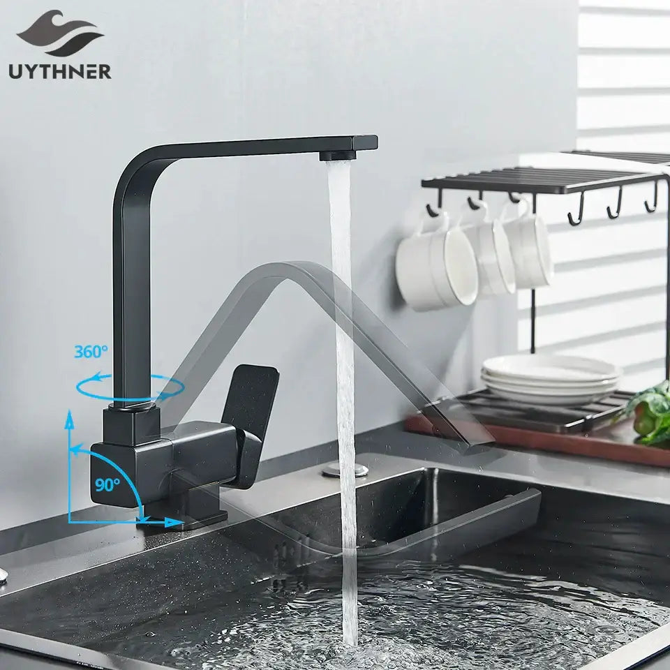 Decorbites black kitchen rotating faucet with black matte finish and adjustable 360-degree swivel for modern kitchens