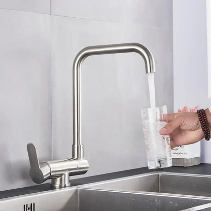 Modern stainless steel decorbites black kitchen rotating faucet with sleek curved spout and single lever handle