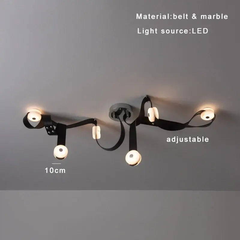 Decorbites black leather marble chandeliers featuring adjustable black belt style ceiling light with led bulbs for dining rooms