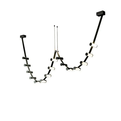 DecorBites black leather pendant light with sleek curved design and cylindrical LED bulbs for dining room decor