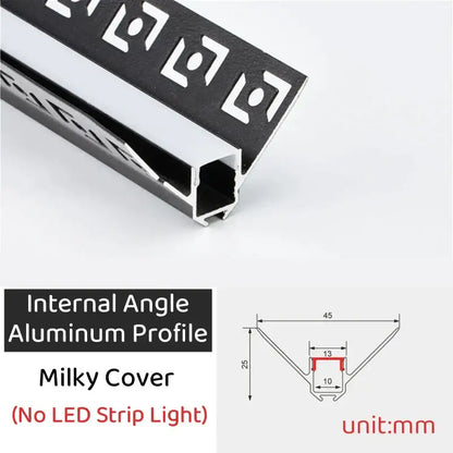 Decorbites black led aluminum profile with black and silver internal angle and milky cover finish for ceiling lights