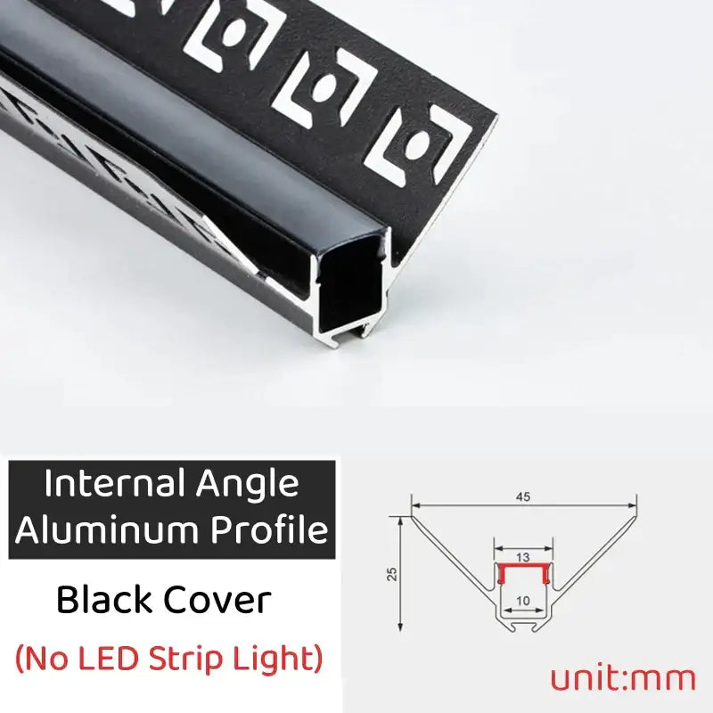 Decorbites black led aluminum profile in black and silver flat angle with milky cover for invisible ceiling light strip bar