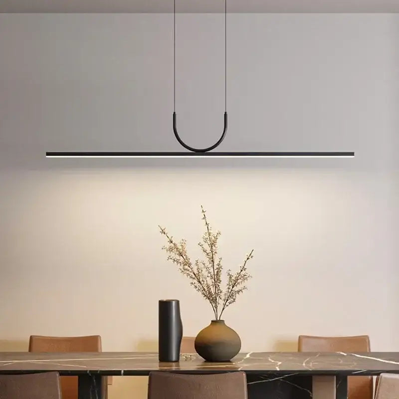 Minimalist decorbites black led ceiling chandelier with sleek u-shaped linear pendant for dining room and kitchen island