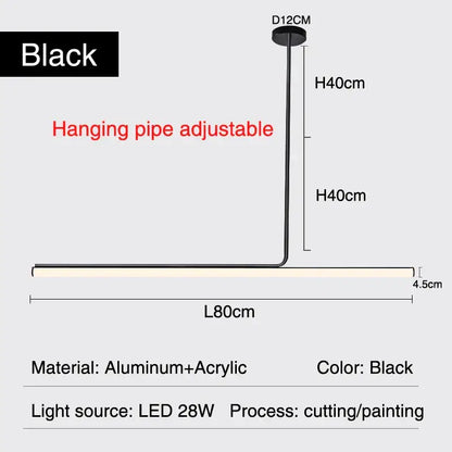 DecorBites black led chandelier with adjustable hanging pipe and aluminum-acrylic construction for dining room lighting