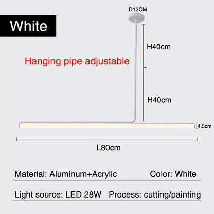 Decorbites black led chandelier with white modern led aluminum acrylic ceiling light and adjustable hanging pipe