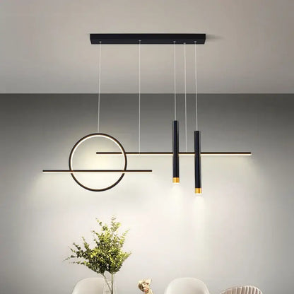 Decorbites black led pendant light with modern black and gold geometric design for dining kitchen bar lighting