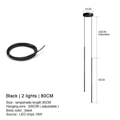 DecorBites black led chandelier pendant lights with two led bulbs and adjustable 200cm wire for dining room and bedroom