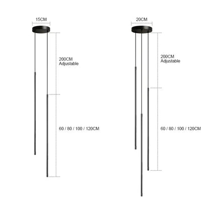 Decorbites black led chandelier pendant lights with adjustable lengths and sleek cylindrical rods for dining room and bedroom