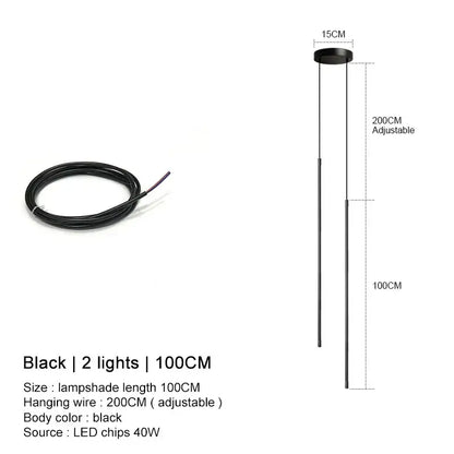 Decorbites black led chandelier pendant lights with two leds and adjustable 200cm wire for dining and bedroom use