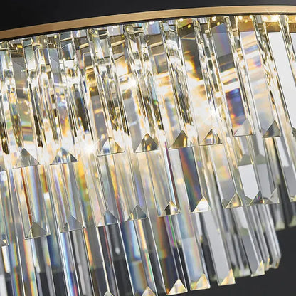 Decorbites black led crystal chandelier with cascading clear triangular prisms and gold-toned metal frame for dining room luxury design