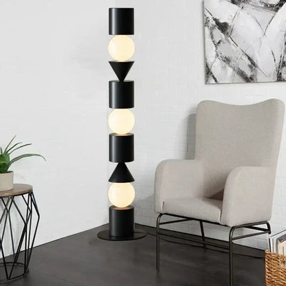 DecorBites black led floor lamp with black geometric matte shades and warm white bulbs for home decorative lighting