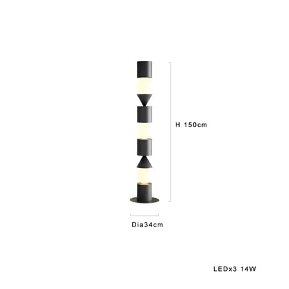 Decorbites black led floor lamp with black geometric design featuring alternating cylindrical and triangular light fixtures