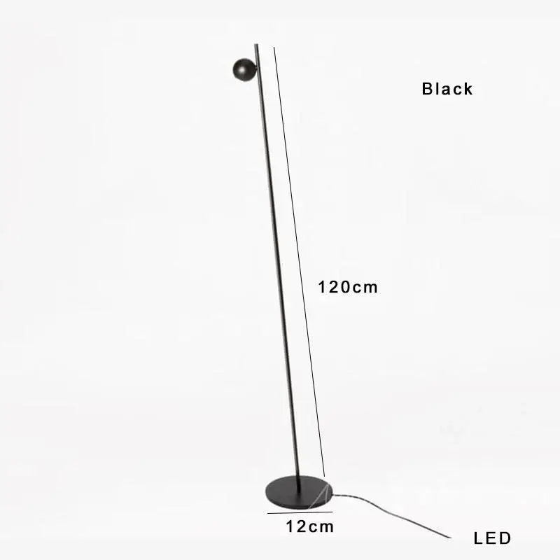 Decorbites black led floor lamp with sleek minimalist design featuring slender pole and spherical head for home decor