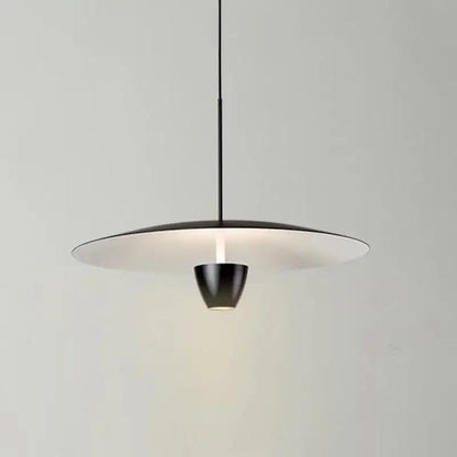 Minimalist decorbites black led pendant light with sleek disc-shaped shade and central conical fixture for ceiling hanging