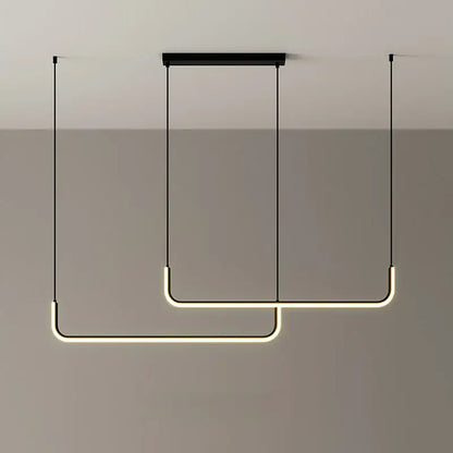Modern black led pendant chandelier by decorbites with sleek minimalist design and warm horizontal led strips for dining rooms