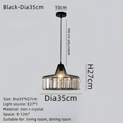 DecorBites black led pendant chandelier with black iron and crystal, 35cm diameter, adjustable height up to 100 cm