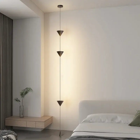 Decorbites™ black led pendant chandeliers with three stacked matte bronze triangular shades for modern nordic decor