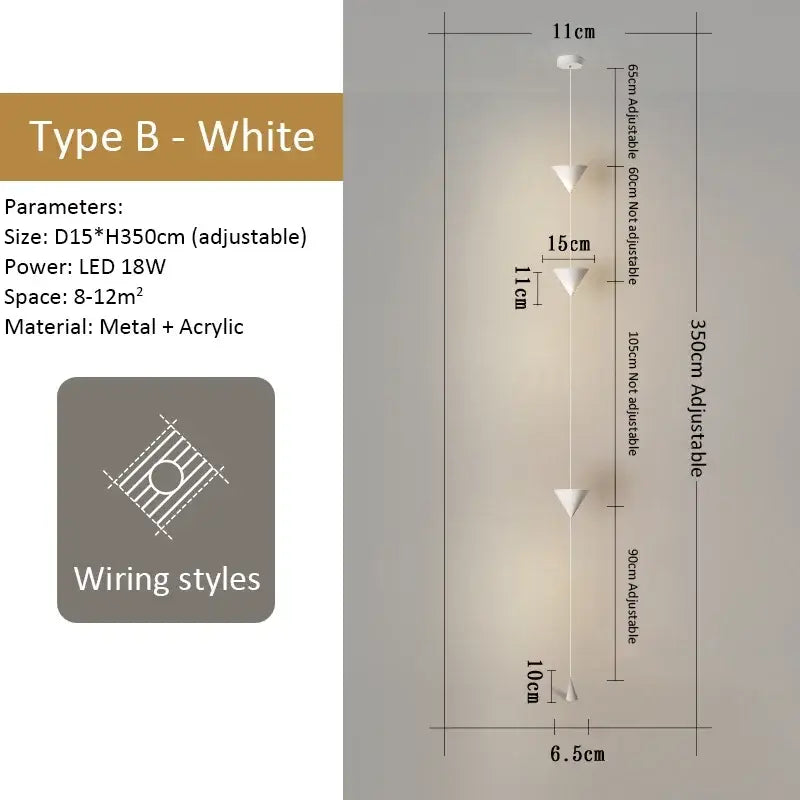 DecorBites™ white triangular led pendant chandelier with adjustable metal and acrylic components for modern Nordic decor