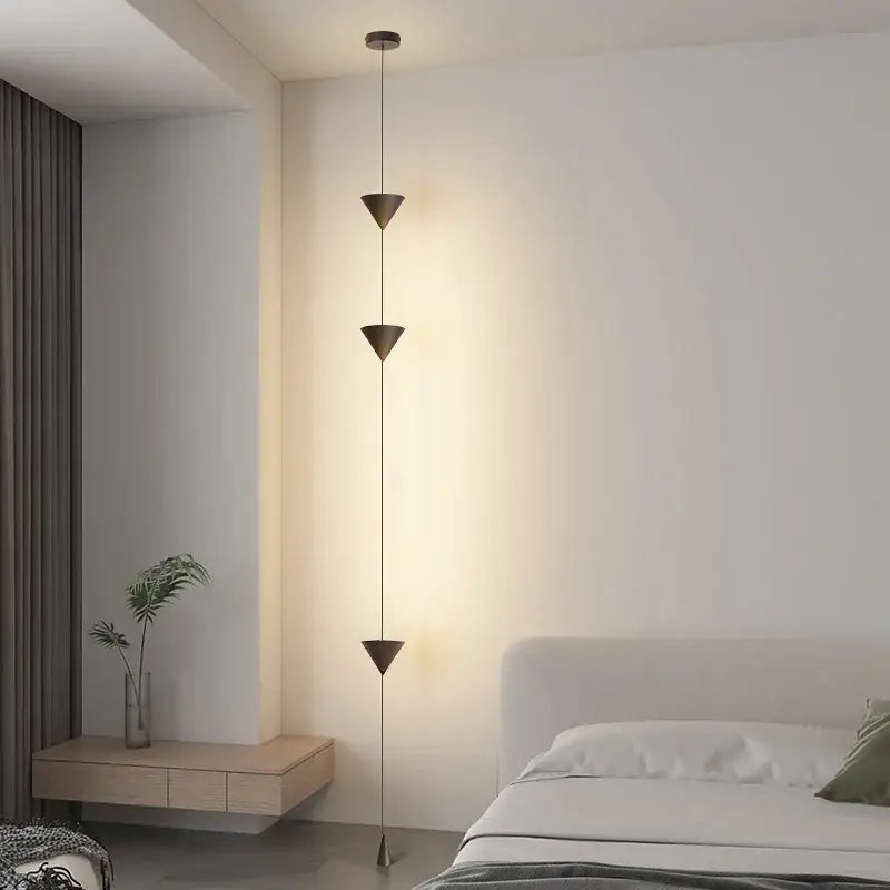Modern minimalist decorbites black led pendant light with three stacked matte bronze triangular shades for living room lighting