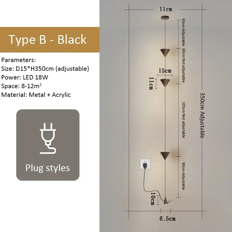 DecorBites black led pendant light with adjustable black metal and acrylic segments for modern living room and bedroom decor