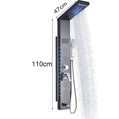 Decorbites black led shower panel 47cm x 110cm with digital display multiple spray settings and handheld showerhead