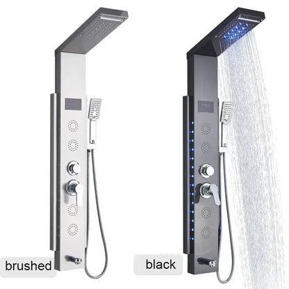 Modern luxury decorbites black led shower panel in black stainless steel with 5 spray functions and integrated led lighting