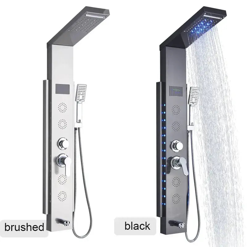 Modern luxury decorbites black led shower panel in black stainless steel with 5 spray functions and integrated led lighting