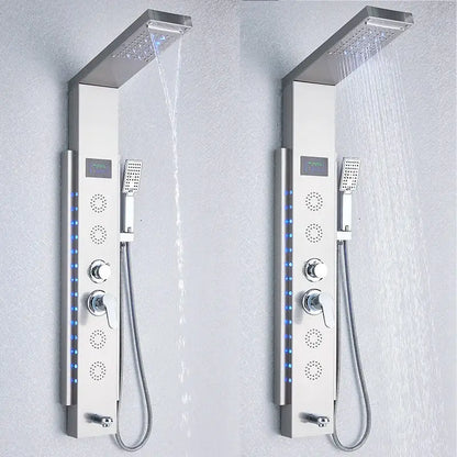 Modern chrome-finished decorbites black led shower panel with integrated led lighting and multiple spray settings