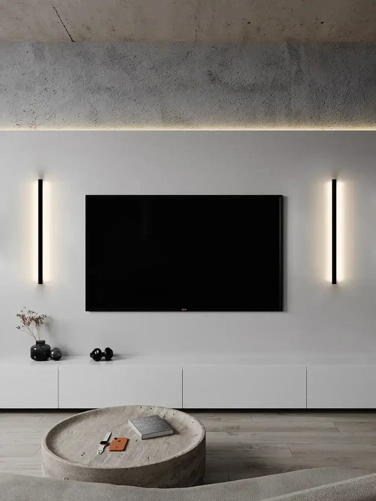 Decorbites black led wall lamp with sleek black rectangular led strip and thick aluminum construction for modern decor