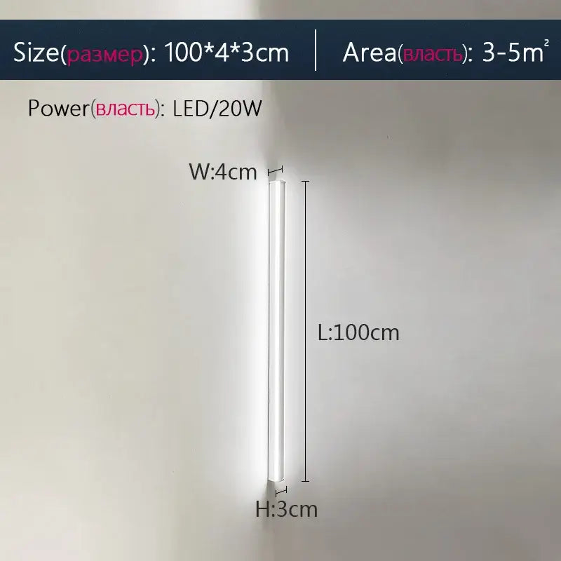 A sleek 100cm decorbites black led wall lamp with minimalist white cylindrical design for bedroom and living room