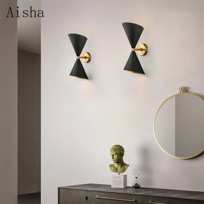 Decorbites black led wall lamp featuring black conical sconces with gold-toned metal fixtures for modern lighting