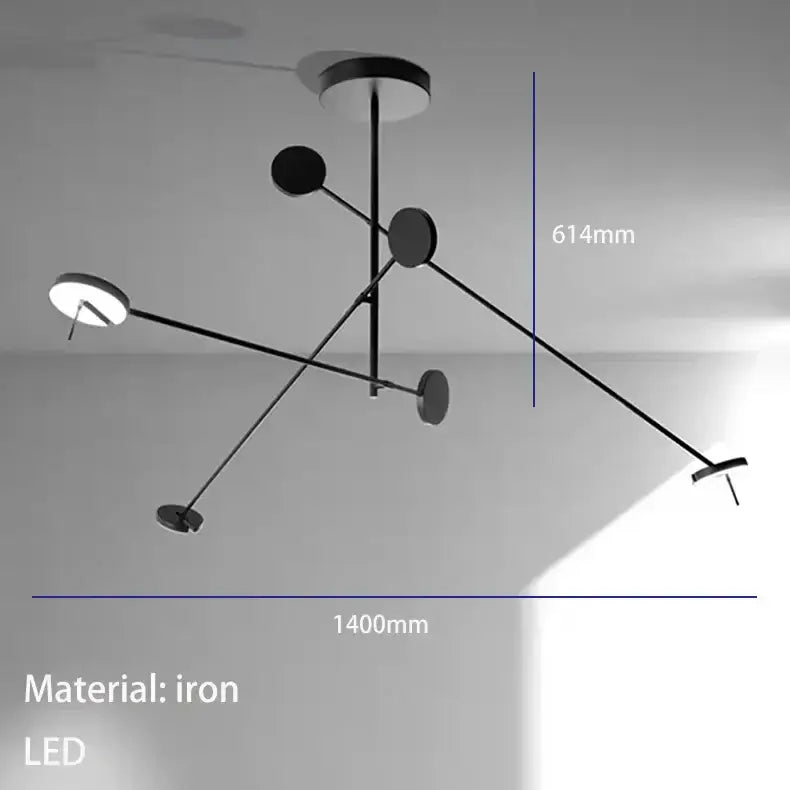 Decorbites black led wall reading light with five circular black iron led fixtures in modern asymmetrical design