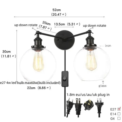 Black iron wall sconce with two adjustable arms and edison bulbs in decorbites black led wall sconce for bedroom