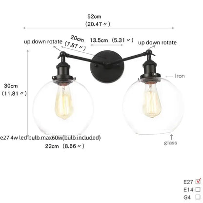 Black iron decorbites black led wall sconce with two adjustable arms and exposed filament bulbs for bedroom and bathroom