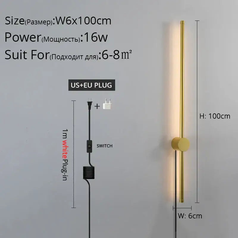 Gold-colored minimalist wall sconce with cylindrical design and circular base for decorbites black led wall lighting