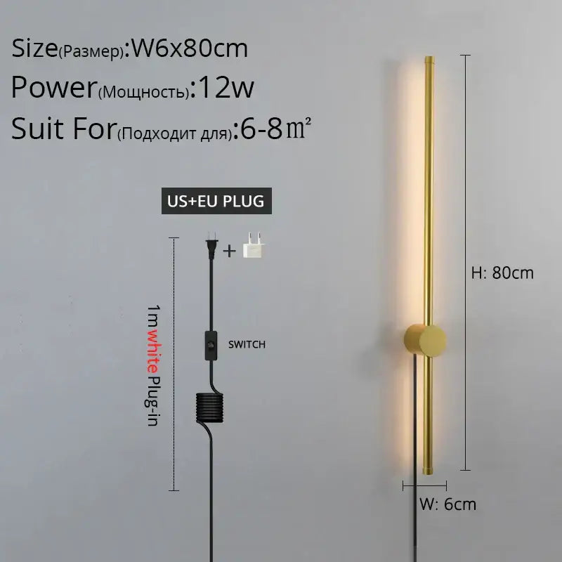 Gold-colored minimalist wall sconce with cylindrical design and circular base for decorbites black led wall lighting