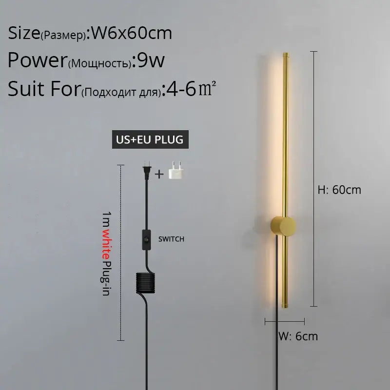 Gold-colored minimalist cylindrical wall sconce with circular base for DecorBites black led wall lighting fixture