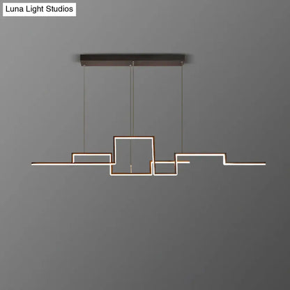 DecorBites black line art metal hanging ceiling light with white LED strips for adjustable color temperature dining room lighting